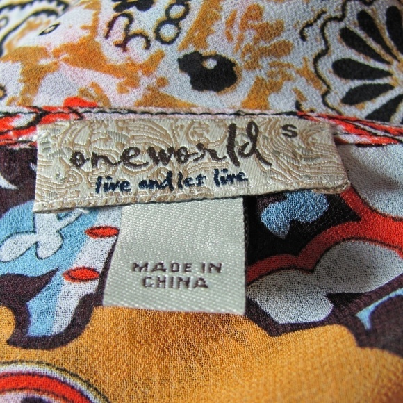 One World Live and Let Live Top Multi Ties V hem S - Picture 4 of 4